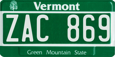 VT license plate ZAC869
