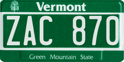 VT license plate ZAC870
