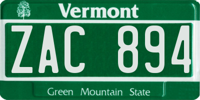 VT license plate ZAC894