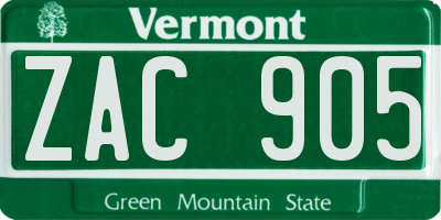 VT license plate ZAC905
