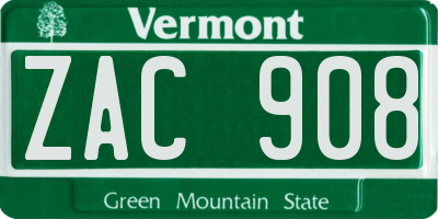 VT license plate ZAC908