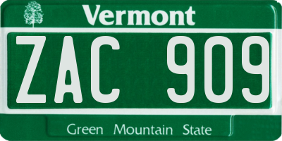 VT license plate ZAC909