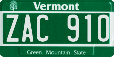 VT license plate ZAC910