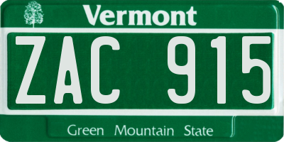 VT license plate ZAC915