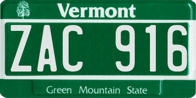VT license plate ZAC916
