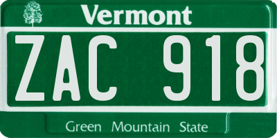 VT license plate ZAC918