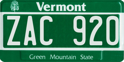 VT license plate ZAC920