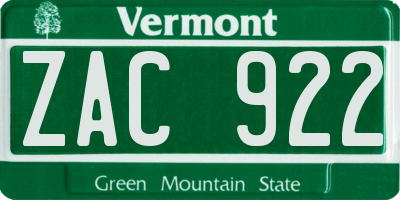 VT license plate ZAC922