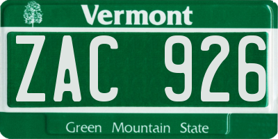 VT license plate ZAC926