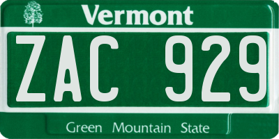 VT license plate ZAC929