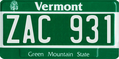 VT license plate ZAC931