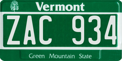 VT license plate ZAC934