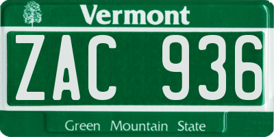 VT license plate ZAC936