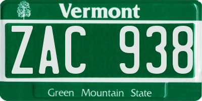VT license plate ZAC938
