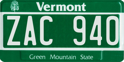 VT license plate ZAC940
