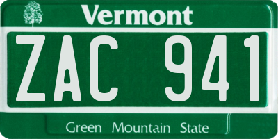 VT license plate ZAC941