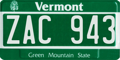 VT license plate ZAC943