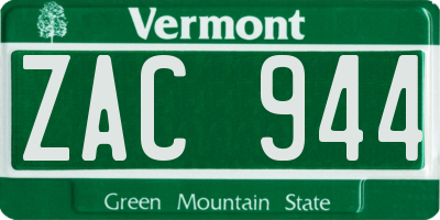 VT license plate ZAC944