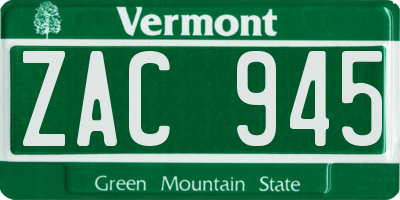 VT license plate ZAC945