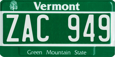 VT license plate ZAC949