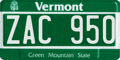 VT license plate ZAC950
