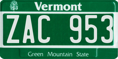VT license plate ZAC953