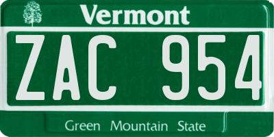 VT license plate ZAC954