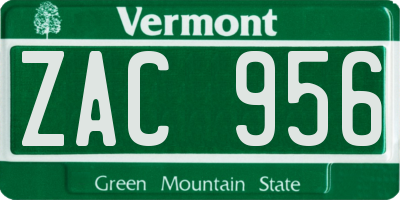 VT license plate ZAC956