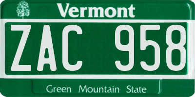 VT license plate ZAC958