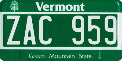 VT license plate ZAC959