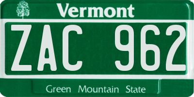 VT license plate ZAC962