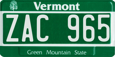 VT license plate ZAC965