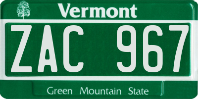 VT license plate ZAC967
