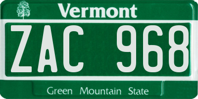 VT license plate ZAC968