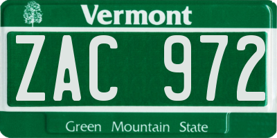 VT license plate ZAC972