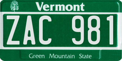 VT license plate ZAC981
