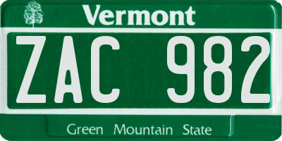 VT license plate ZAC982