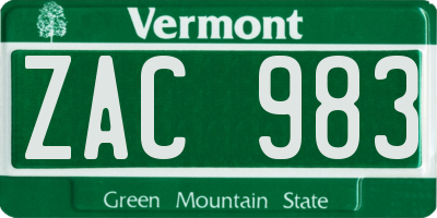 VT license plate ZAC983