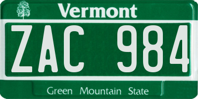VT license plate ZAC984