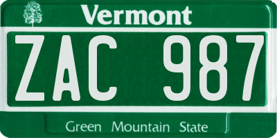 VT license plate ZAC987