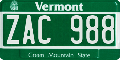 VT license plate ZAC988