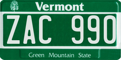 VT license plate ZAC990