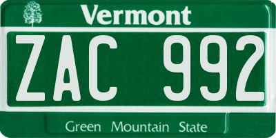 VT license plate ZAC992