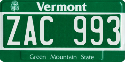 VT license plate ZAC993