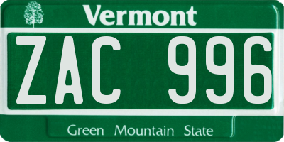 VT license plate ZAC996
