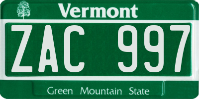 VT license plate ZAC997