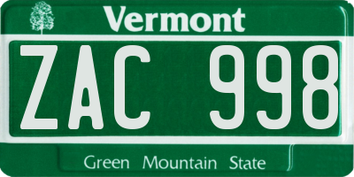 VT license plate ZAC998