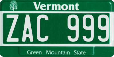 VT license plate ZAC999