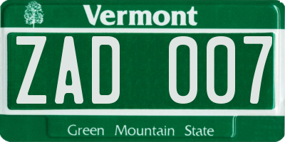 VT license plate ZAD007