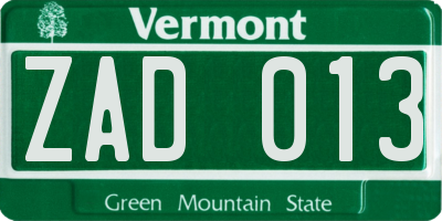 VT license plate ZAD013